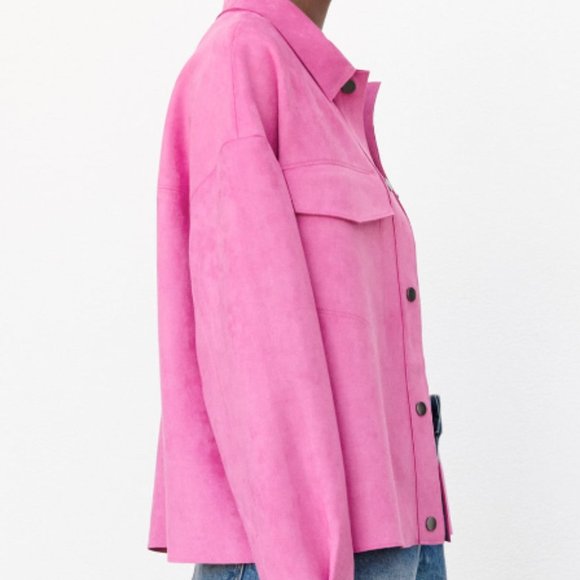 ZARA PINK FAUX SUEDE OVERSHIRT JACKET - Picture 4 of 11